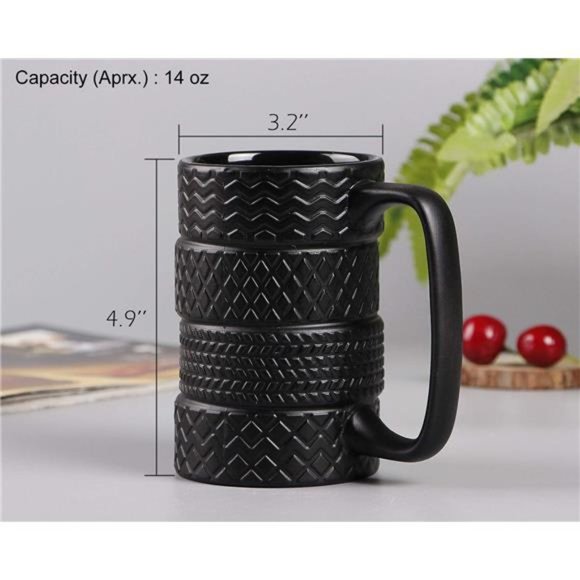 3D Cool Black Tyre Tire Shaped Frosted Ceramic Mug Large Coffee Tea Cup Gifts - Picture 6 of 7